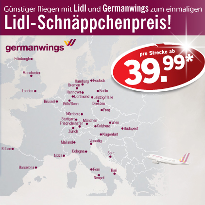 Lidl超市联合Germanwings推出飞欧洲特价机票