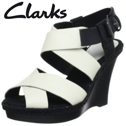 Clarks 夏季黑白撞色坡跟凉鞋