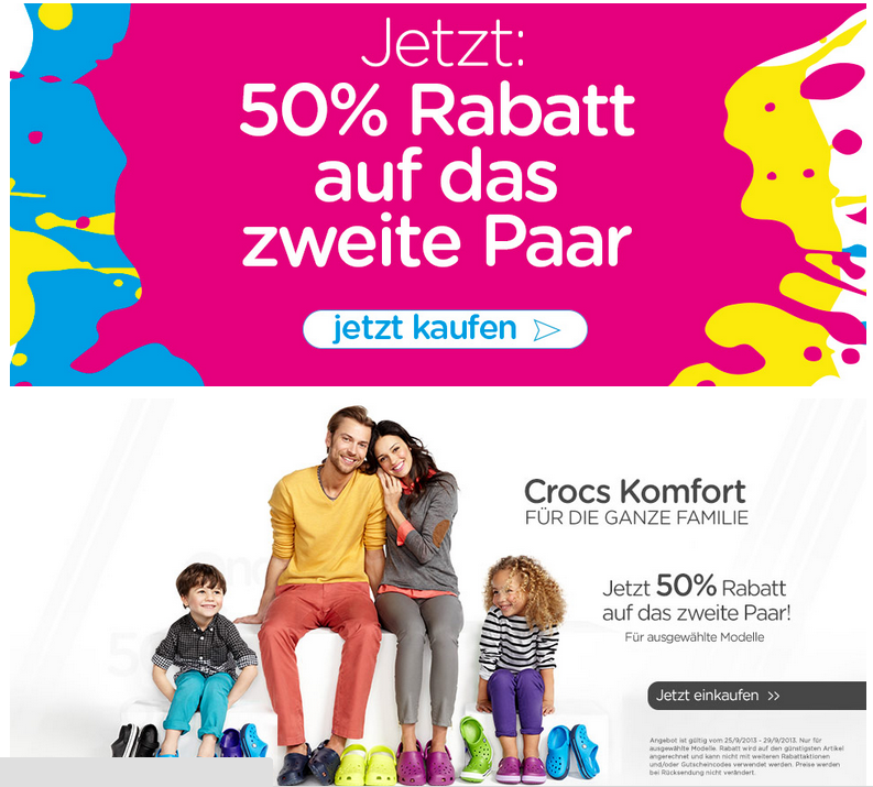 Crocs卡骆驰德国官网 第二双50%优惠＋5%叠加优惠+德国免邮
