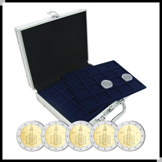 5枚黑森州圣保罗教堂图案欧元+铝制硬币收纳盒