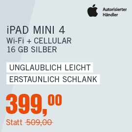 小身材 大身手Apple iPad mini 4  Wi-Fi + Cellular 16G银色款