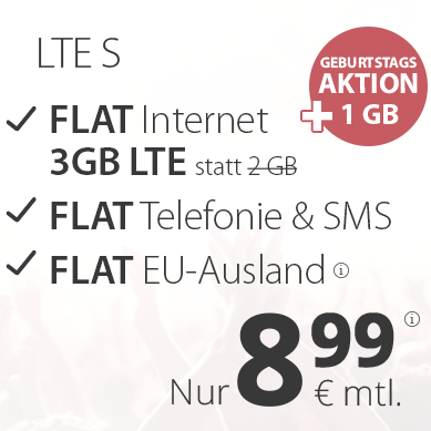 德国全网通话/短信免费＋3GB LTE高速流量电话卡