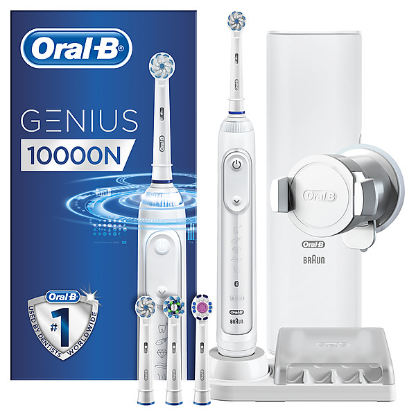 全球牙医推荐的品牌 带给你旗舰级别的刷牙体验  Oral-B/欧乐B Genius 10000N电动牙刷 带牙龈护理助手和高级旅行充电装置，白色
