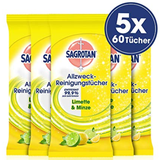 Sagrotan Hygienereinigungstücher 消毒湿巾 柠檬香型 5×60 Stück