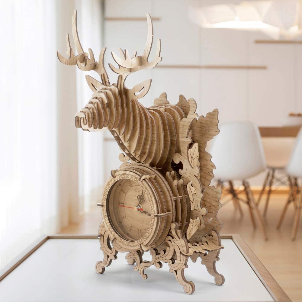 DIY超美超精致3D立体拼图小鹿挂钟