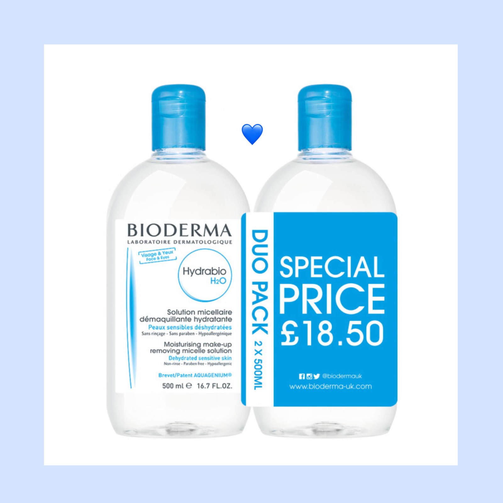 Bioderma/贝德玛 水润保湿护肤卸妆水 500ml*2瓶装