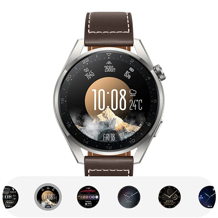 未来形态，流动之美 华为手表3pro棕色皮革表带款