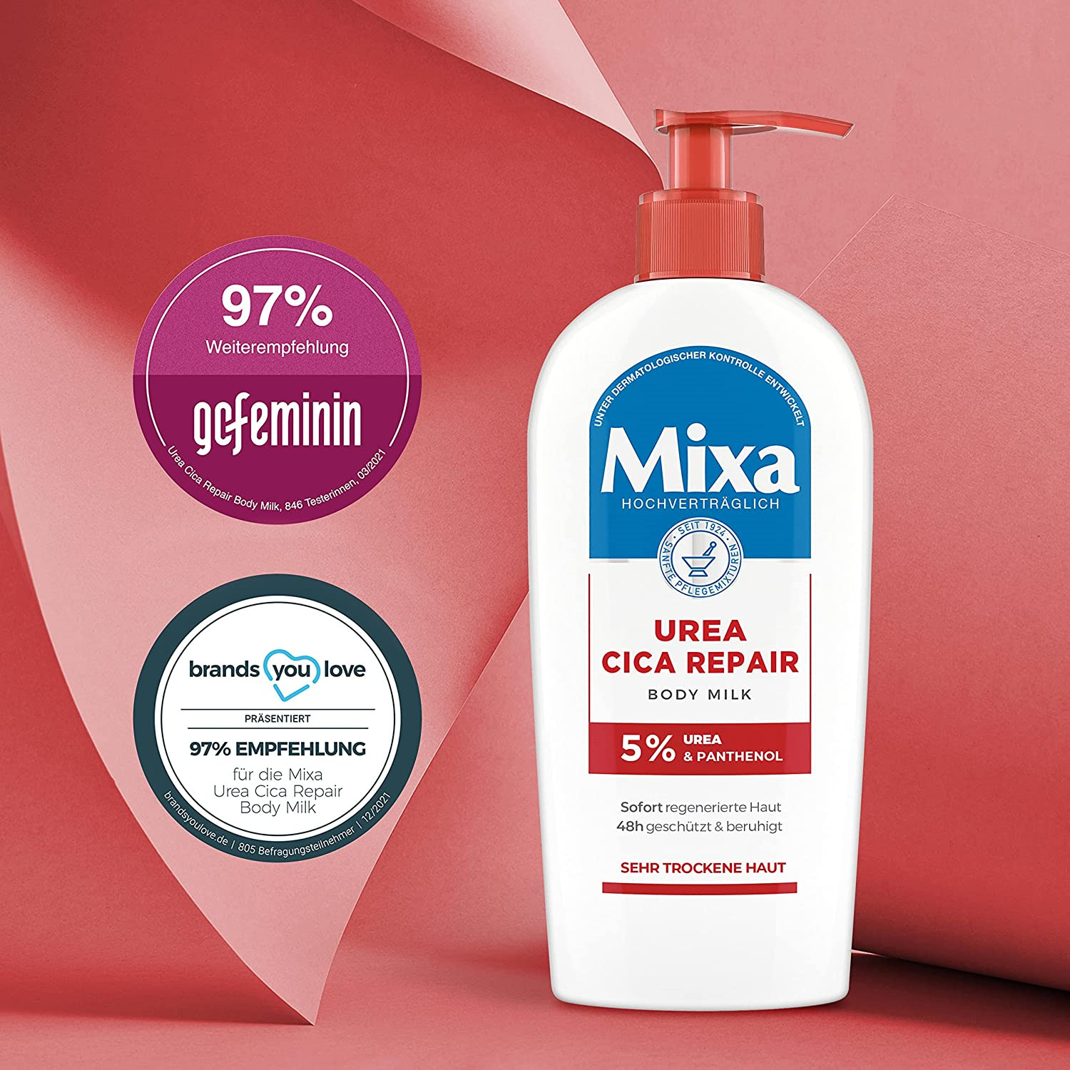 不含防腐剂的专业身体护理品牌 Mixa U​​rea Cica修护身体乳250ml