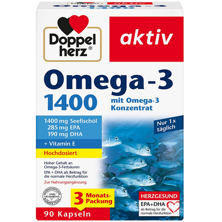 Doppelherz Omega-3 1400 mg双心牌高浓缩冷水深海鱼油胶囊 90粒