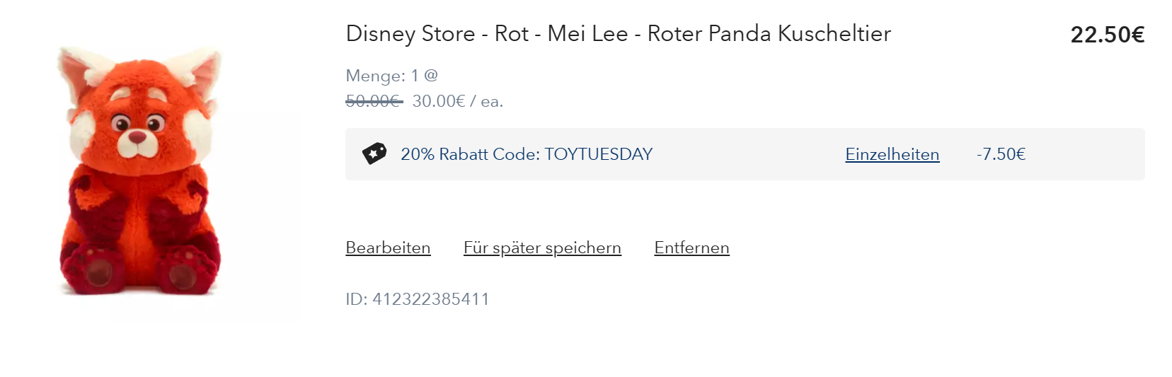 Disney Store - Rot - Mei Lee - Roter Panda Kuscheltier