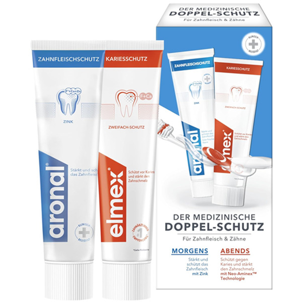 早晚提供双重保护！Elmex + Aronal成人日夜牙膏套装