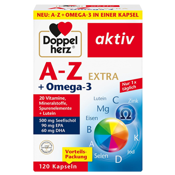 一粒满足全部人体所需！Doppelherz A-Z + Omega-3 Extra双心多维胶囊