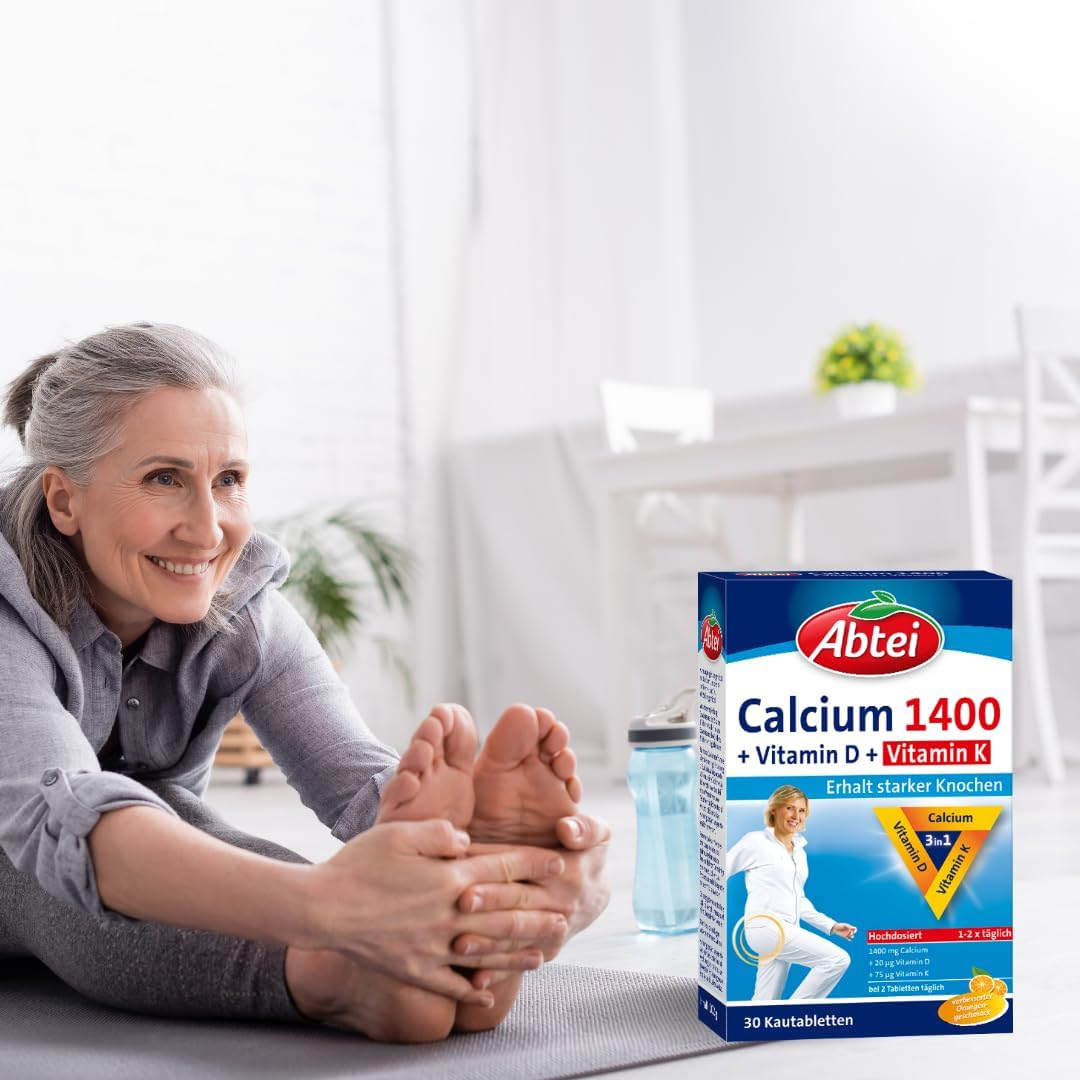 骨骼强健、肌肉有力，口感清新不负担！Abtei Calcium 1400 Plus高浓度钙片30片