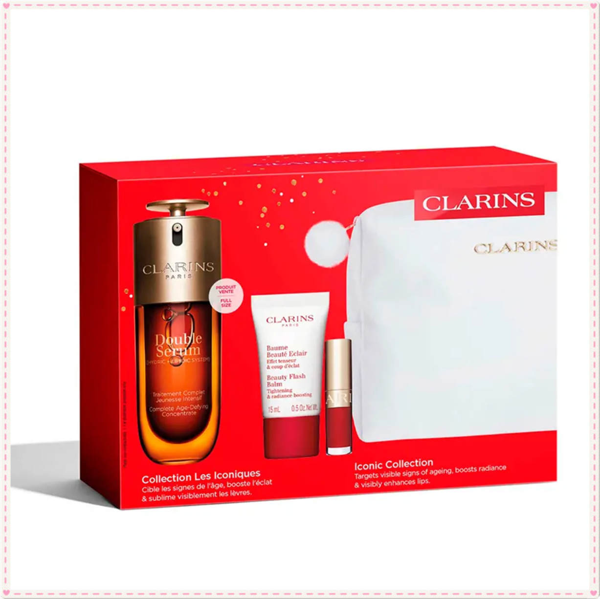 双萃精华75ml+高保湿面霜14ml+唇部护理油1.4ml+化妆包！Clarins 娇韵诗双萃焕活修护礼盒