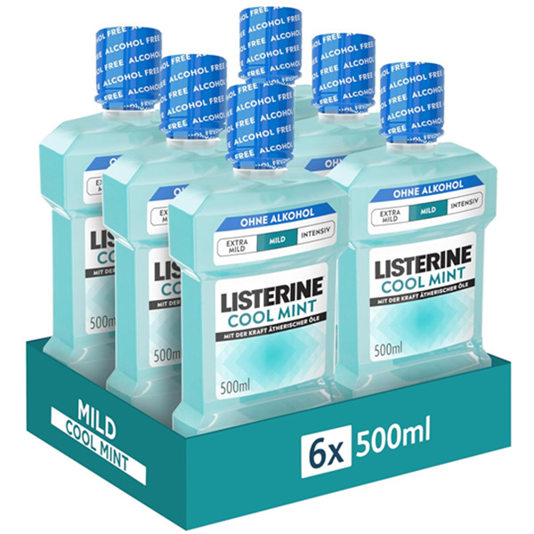 长效维持口腔清洁！口碑品牌李施德林LISTERINE Cool Mint Mild清凉薄荷味漱口水500ml×6