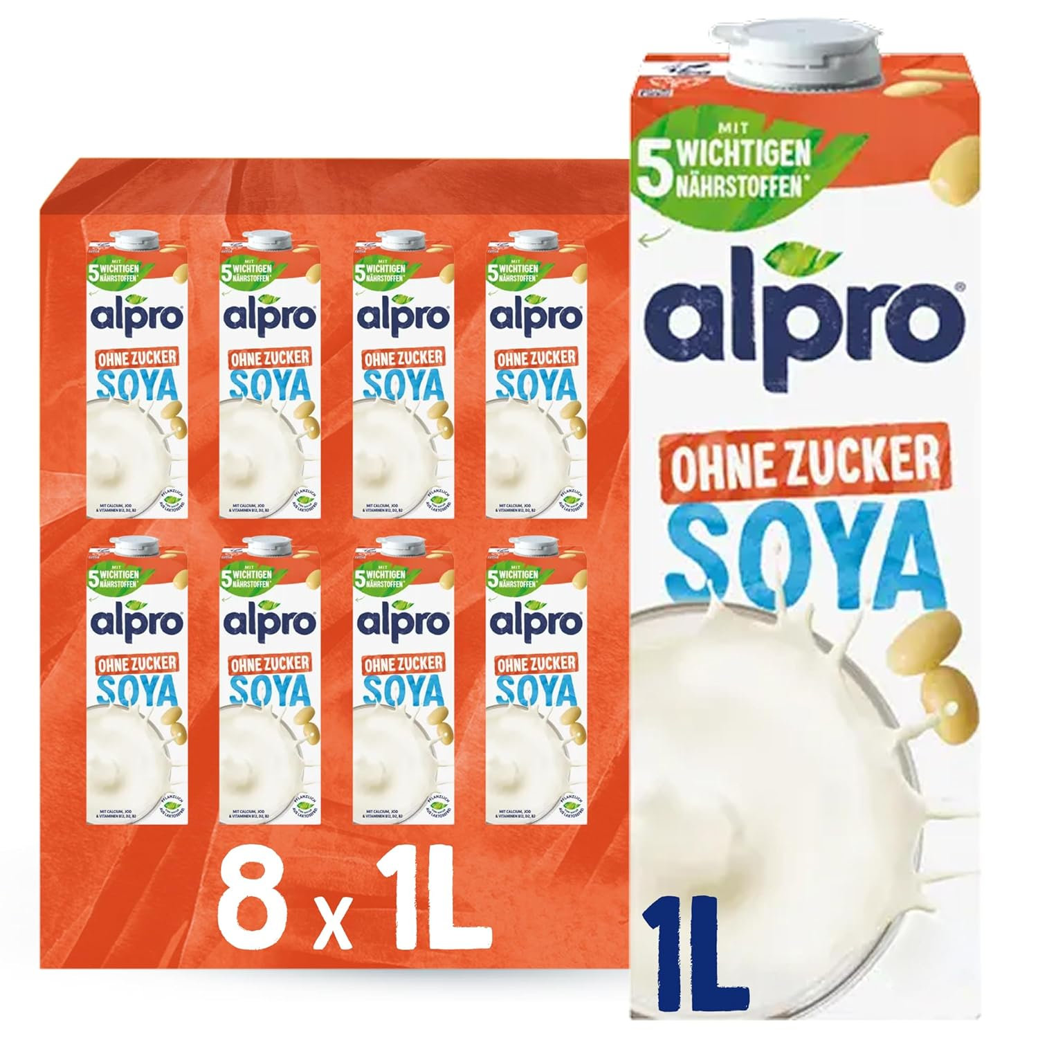 🥛轻盈无糖豆奶！Alpro Sojadrink豆乳8x1L家庭装
